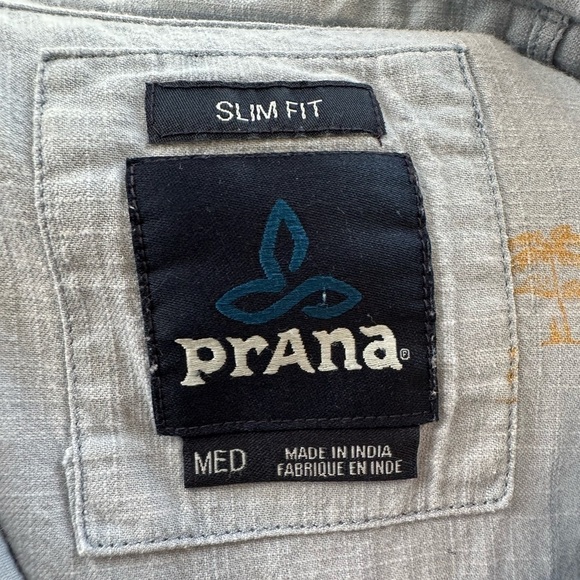 PrAna Mens 100% Organic Cotton Slim Fit‎ Short Sleeve Button Down Shirts Size M - Picture 5 of 10